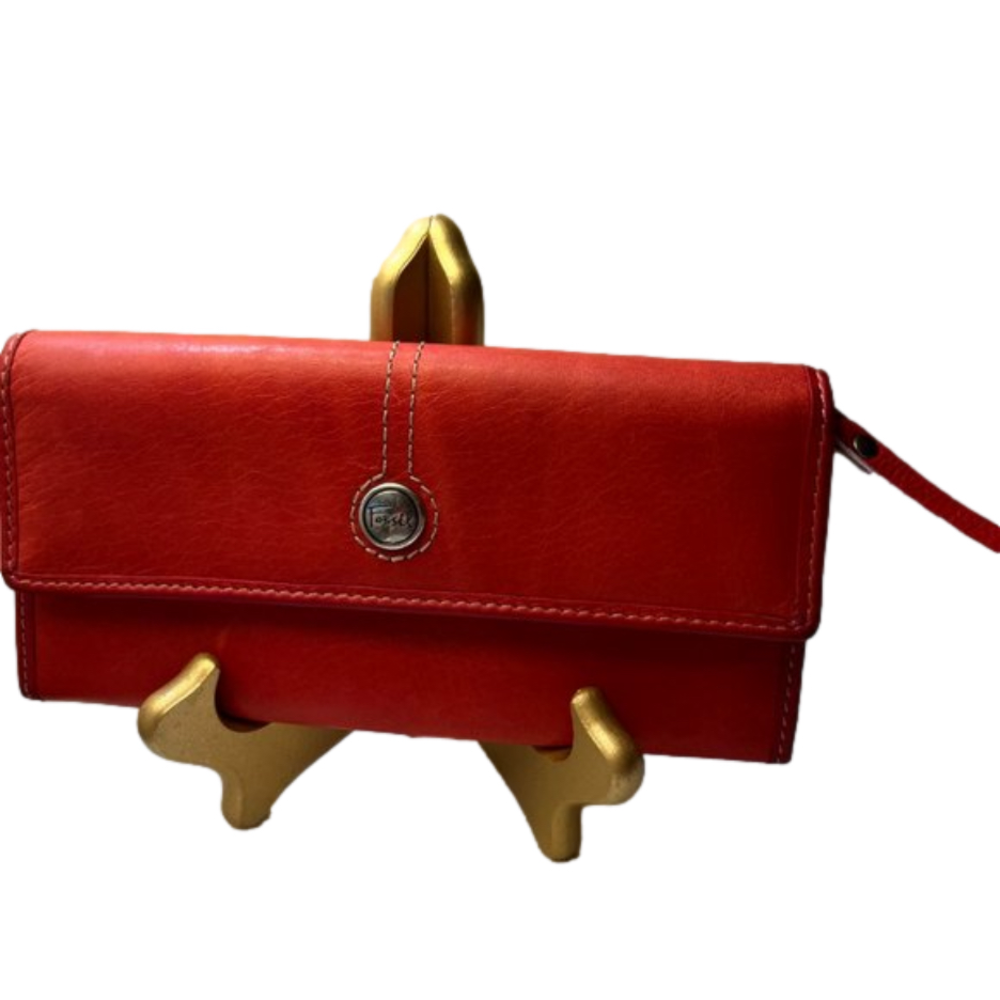 Fossil Clutch Wallet Smooth  Soft Red, Burgundy, Leather Snap Close